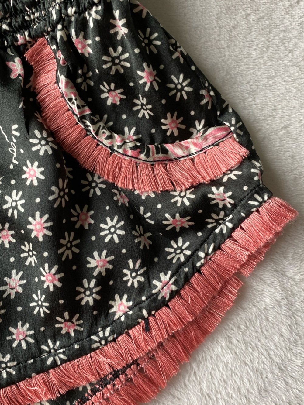 Poupette St. Barth Lulu Silk Boxer Shorts sz 1 XS black pink Daisy fringe - Picture 6 of 13